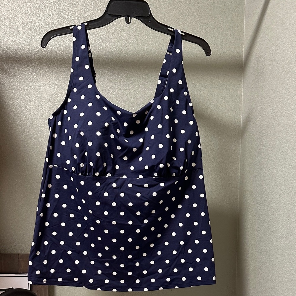 Lands' End Navy and White Polka Dot Swim Tank Top. Never worn! Size 18 Long